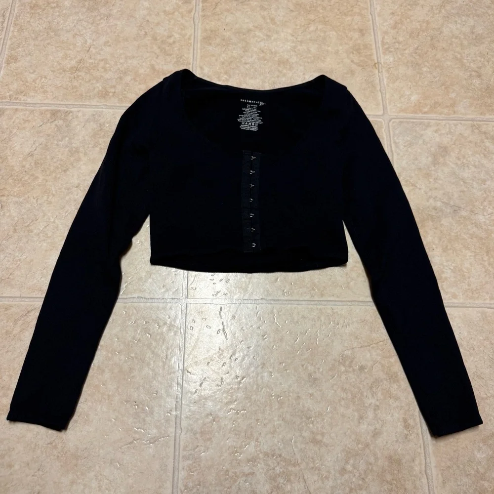 Free People Intimately Black Long Sleeve Crop Top Size M/L